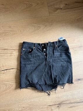 Levi Black Distressed Button-Front Denim Skirt